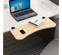 Extensión de escritorio plegable de 90° con cajón de teclado con abrazadera, soportes de estante ajustables, soporte de reposabrazos para comodidad del codo de la computadora, mejora la eficiencia del