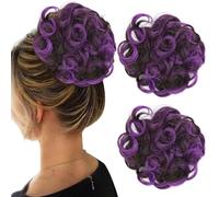 Extensión de moño de cabello, bollo falso de 2 piezas, rizado sintético ondulado de 5.1 pulgadas, extensiones elásticas de cabello morado para mujeres