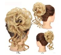 Extensión de Moño Moños de pelo sintético, extensiones cola caballo, moño rizado, esponjoso y desordenado con banda elástica Mujeres(22H27)