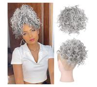 Extensión de Moño Peluca, rollo pequeño, cordón suelto, moño de pelo rizado desordenado Mujeres(Grey)