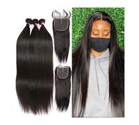 Extensión del cabello Mechones de trama de 3/4 Uds. Y mechones de cierre de 1 ud., mechones rectos de hueso de 12-32 pulgadas con encaje Frontal de 5x5, mechones de cabello humano postizo brasileño co