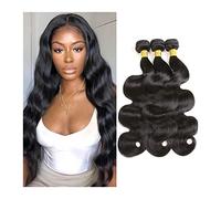 Extensión del cabello Onda del cuerpo del pelo virginal brasileño 1 3 4 paquetes Extensiones de cabello humano Remy de la onda del cuerpo brasileño sin procesar, color negro natural Haz de olas (Size
