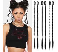Extensión del cabello trenzado de RUNRAYAY 6pcs, clip negro en extensiones de trenza para mujer de horquilla sintética para el estilo de la fiesta de uso diario