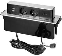 Extensión doble oculta POP-UP con 2 puertos USB-A + HDMI para mesas mostradores (Acero inoxidable) - ORNO