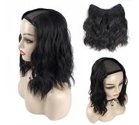 Extensión invisible de una sola pieza con clip en forma de V, media peluca 3/4, 35 cm, ondulada de nube, color marrón oscuro