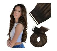 Extensiones Adhesivas Cabello Cabello humano Balayage Marrón más oscuro Ombre Cinta marrón Extensiones de cabello humano Cinta marrón en extensiones de cabello Cabello humano real Extensiones de cabel