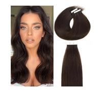 Extensiones Adhesivas Cabello Extensiones de cabello con cinta Cabello humano #2 Marrón más oscuro Invisible Recto Sin costuras Trama de piel de PU Cinta en extensiones Cabello humano real Extensiones