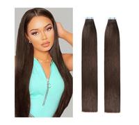 Extensiones Adhesivas Cabello Extensiones de cabello humano con cinta adhesiva, extensiones de cabello liso Remy, marrón más oscuro #2, trama de piel invisible sin costuras, extensiones de cabello gru