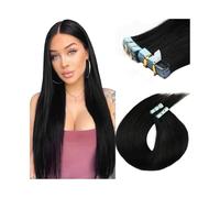 Extensiones Adhesivas Cabello Extensiones de cabello humano real con cinta #1, color negro azabache, extensiones de cabello Remy liso y sedoso, 40,6 a 26.0 in, 20 unidades/1.76 oz, cinta invisible fue