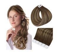 Extensiones Adhesivas de Cabello Extensiones de cabello con cinta 20 piezas Extensiones con cinta de inyección Color de cabello humano 4 Marrón medio que se desvanece a 27 Rubio miel y marrón Cinta si