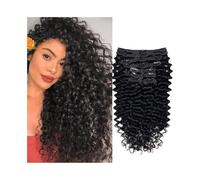 Extensiones Clip Extensiones de cabello humano brasileño rizado con clip, 8 unidades, ondas profundas, 1B, 120 g Extensiones de Clip de Pelo(14inches)