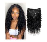 Extensiones Clip Pelo Extensión rizada con clip de cabello humano # 1b Kinky Curly Clip Ins Cabeza completa for mujeres negras Cabello humano brasileño Remy Color natural 8 piezas con 18 clips Extensi