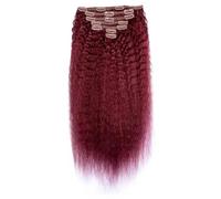 Extensiones Clip Pelo Extensiones de cabello humano real con clip recto y rizado de 30,5 a 24.0 in, color rojo vino, cabeza completa, 7 unidades, 16 clips, extensiones de cabello humano liso con clip