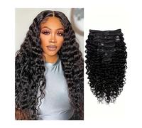 Extensiones Clip Pelo Extensiones de cabello rizado con clip de cabello humano brasileño rizado de 12-26 pulgadas, cabello humano de cabeza completa de doble trama de onda profunda, extensiones de cab