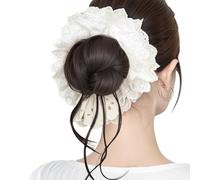 Extensiones de bollos de pelo - Clip de cola de caballo de encaje rizado, envoltura de pelo | Rollo de pelo elástico rizado ondulado grande, extensiones de cola de caballo Scrunchies Accesorios de