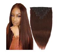 Extensiones de cabello 10-24" Remy Clip en Extensiones de Cabello Cabello Humano for Mujeres Belleza - 120g Chocolate Marrón Oscuro Color Recto 8pcs 20clips Cabello Humano Real Clip en Extensiones Ext