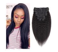 Extensiones de cabello 10 piezas Clip rizado rizado en extensiones de cabello Cabello humano for mujeres negras Cabello Remy real brasileño Clip de cabello humano rizado rizado ins Color negro natural