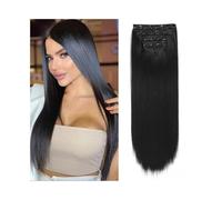 Extensiones de cabello 4 unids/set 24 "de largo recto pieza de cabello grueso clip pelo sintético en extensiones for mujeres 180 g cabeza completa con 11 clips Invisibles(Natural Black)
