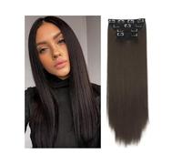 Extensiones de cabello 4 unids/set 24 "de largo recto pieza de cabello grueso clip pelo sintético en extensiones for mujeres 180 g cabeza completa con 11 clips Invisibles(Light Brown)