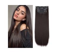 Extensiones de cabello 4 unids/set 24 "de largo recto pieza de cabello grueso clip pelo sintético en extensiones for mujeres 180 g cabeza completa con 11 clips Invisibles(Medium Brown)