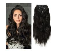 Extensiones de cabello 6pcs / set Clip en extensiones de cabello sintético Clip ondulado largo de 22 pulgadas en el cabello Postizo Clips de extensión de cabello resistentes al calor en postizo marrón