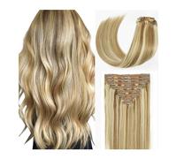 extensiones de cabello 8 extensiones de cabello humano con clip, 100% cabello humano, color marrón claro, rubio platino resaltado, 4.23 oz, cabeza completa, extensiones de clip rectas y sedosas #P8/6