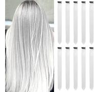 Extensiones de cabello blanco con clip para niñas de 22 pulgadas coloridas extensiones de pelo recto para fiestas destacadas accesorios de cabello teñidos para niños y mujeres (10 piezas blancas)