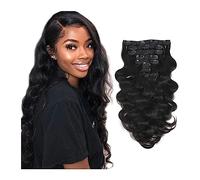 Extensiones de cabello Body Wavy Clip ins Extensiones de cabello Cabello humano brasileño, 1B Color natural Body Wave Clip en Remy Extensiones de cabello humano for mujeres Suave y fácil de usar 7 pie
