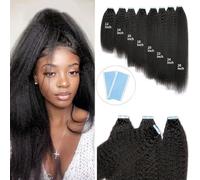 Extensiones de cabello Cinta recta rizada negra en extensión de cabello for mujeres negras cinta Remy Invisible de 12-26 pulgadas en extensión de cabello humano(14 inch)