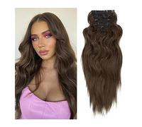 Extensiones de cabello Clip en extensiones de cabello 6pcs / set Clip sintético en extensiones de cabello Largo ondulado 22 "Peluquín grueso for mujeres Cabello falso natural marrón chocolate Extensio