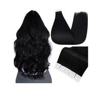 Extensiones de cabello con cinta adhesiva de cabello humano liso for mujeres, cabello Remy brasileño, 20 unidades/1.76 oz, cinta adhesiva invisible de doble cara en extensiones de cabello(Ject Black,1