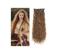 Extensiones de cabello con clip, 6 piezas de extensiones de cabello sintético ondulado largo con clip for mujeres de 22 pulgadas Easy Installation and Removal(Light Brown)