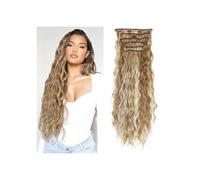 Extensiones de cabello con clip, 6 piezas de extensiones de cabello sintético ondulado largo con clip for mujeres de 22 pulgadas Easy Installation and Removal(Light Brown with Blonde Highlights)