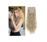 Extensiones de cabello con clip, 6 piezas de extensiones de cabello sintético ondulado largo con clip for mujeres de 22 pulgadas Easy Installation and Removal(Cool Blonde)