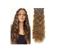 Extensiones de cabello con clip, 6 piezas de extensiones de cabello sintético ondulado largo con clip for mujeres de 22 pulgadas Easy Installation and Removal(Medium Brown with Medium Auburn)