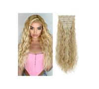 Extensiones de cabello con clip, 6 piezas de extensiones de cabello sintético ondulado largo con clip for mujeres de 22 pulgadas Easy Installation and Removal(Blonde with Blonde Highlights)