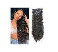 Extensiones de cabello con clip, 6 piezas de extensiones de cabello sintético ondulado largo con clip for mujeres de 22 pulgadas Easy Installation and Removal(Black Brown)