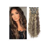 Extensiones de cabello con clip, 6 piezas de extensiones de cabello sintético ondulado largo con clip for mujeres de 22 pulgadas Easy Installation and Removal(Brown with Dirty Blonde)