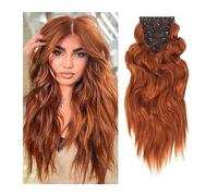 Extensiones de cabello con clip 6 unids/set postizo sintético largo ondulado Clip en extensión de cabello rojo naranja fibra gruesa doble trama extensión de cabello for mujeres, 22 pulgadas Piezas de