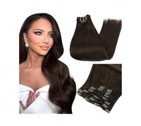 Extensiones de cabello con clip, 7 piezas, 120 g, extensiones de cabello humano de trama doble for mujer Easy Installation and Removal(Darkest Brown,20inches)