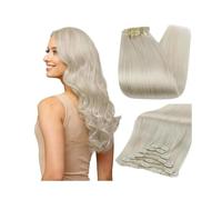 Extensiones de cabello con clip, 7 piezas, 120 g, extensiones de cabello humano de trama doble for mujer Easy Installation and Removal(White Blonde,14inches)