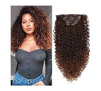 Extensiones de cabello con clip 7 piezas Kinky Curly Clip In Hair Extension Full Head - Doble trama Full Head Resistencia al calor Extensiones de cabello sintético Fake Hair Pieces for mujeres, 24" C