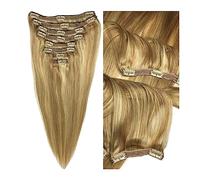 Extensiones de cabello con clip 8 Piezas 10-26 pulgadas Remy Clip en Extensiones de Cabello Ombre Cabello Humano Rubio Claro Dorado Liso - Extensiones de Cabello Real Gruesas Largas y Rectas Sedosas f