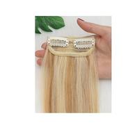 Extensiones de cabello con clip, cabello humano real, postizos cortos for mujeres con cabello fino que añaden volumen al cabello. Wear and Go(Ash Blonde+Bleach Blonde,10cm)