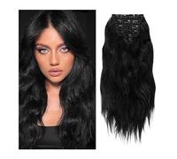 Extensiones de cabello con clip Clip de 22 pulgadas en extensiones de cabello sintético 6pcs / set Clip en extensiones de cabello Peinados ondulados largos Postizo resistente al calor negro natural fo