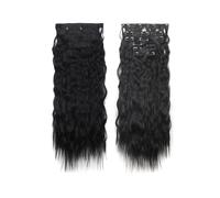 Extensiones de cabello con clip de 24 pulgadas for mujeres, 6 piezas de postizos sintéticos rizados y ondulados largos Easy Installation and Removal(1B)