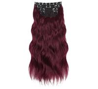 Extensiones de cabello con clip de 50,8 cm, fibra ondulada de alta temperatura, juego de 4 piezas para transformaciones rápidas del cabello, color rojo oscuro