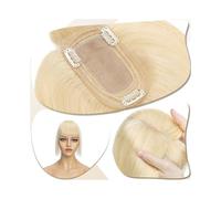 Extensiones de cabello con clip de base de seda de 7 x 12,5 cm, extensiones de cabello humano real con flequillo, 150 % pelo grueso, postizos lisos que añaden volumen al cabello (rubio blanqueado