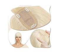 Extensiones de cabello con clip de base de seda de 7 x 12,5 cm, extensiones de cabello humano real con flequillo, 150 % pelo grueso, postizos lisos que añaden volumen al cabello (rubio platino, 6