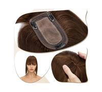 Extensiones de cabello con clip de base de seda de 7 x 12,5 cm, extensiones de cabello humano real con flequillo, 150 % pelo grueso, postizos lisos que agregan volumen al cabello (marrón medio, 10